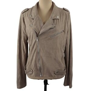 NWT Market & Spruce Women's Kendari Faux Suede Moto‎ Jacket Full Zip XL Taupe